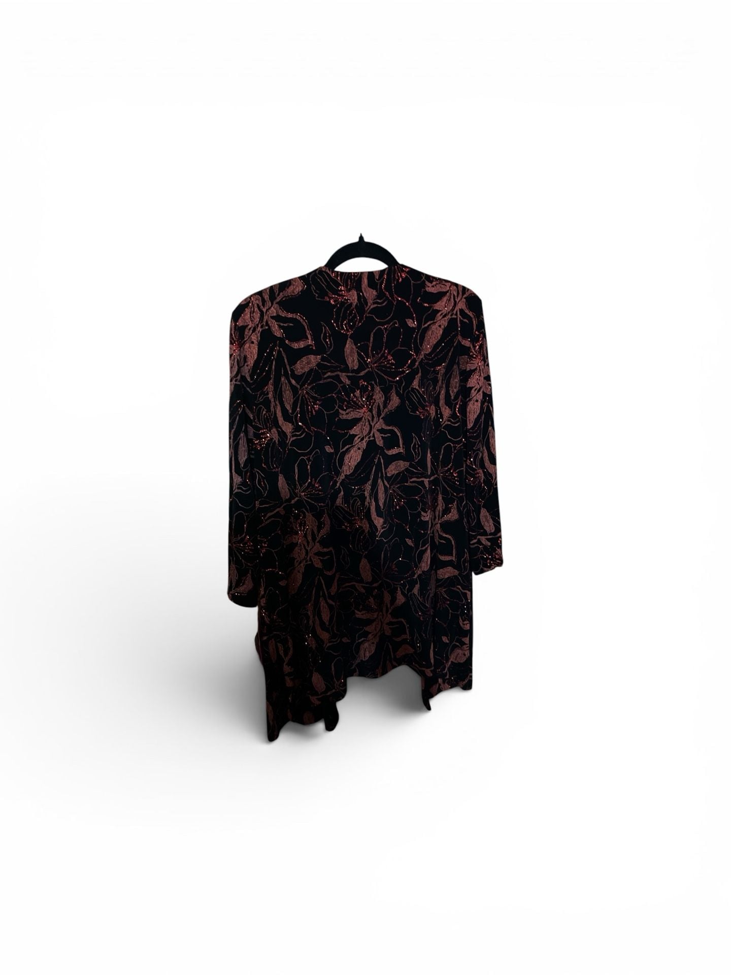 Alex Evenings Woman Floral Metallic Open Front Long Cardigan 1