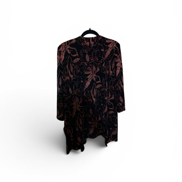 Alex Evenings Woman Floral Metallic Open Front Long Cardigan