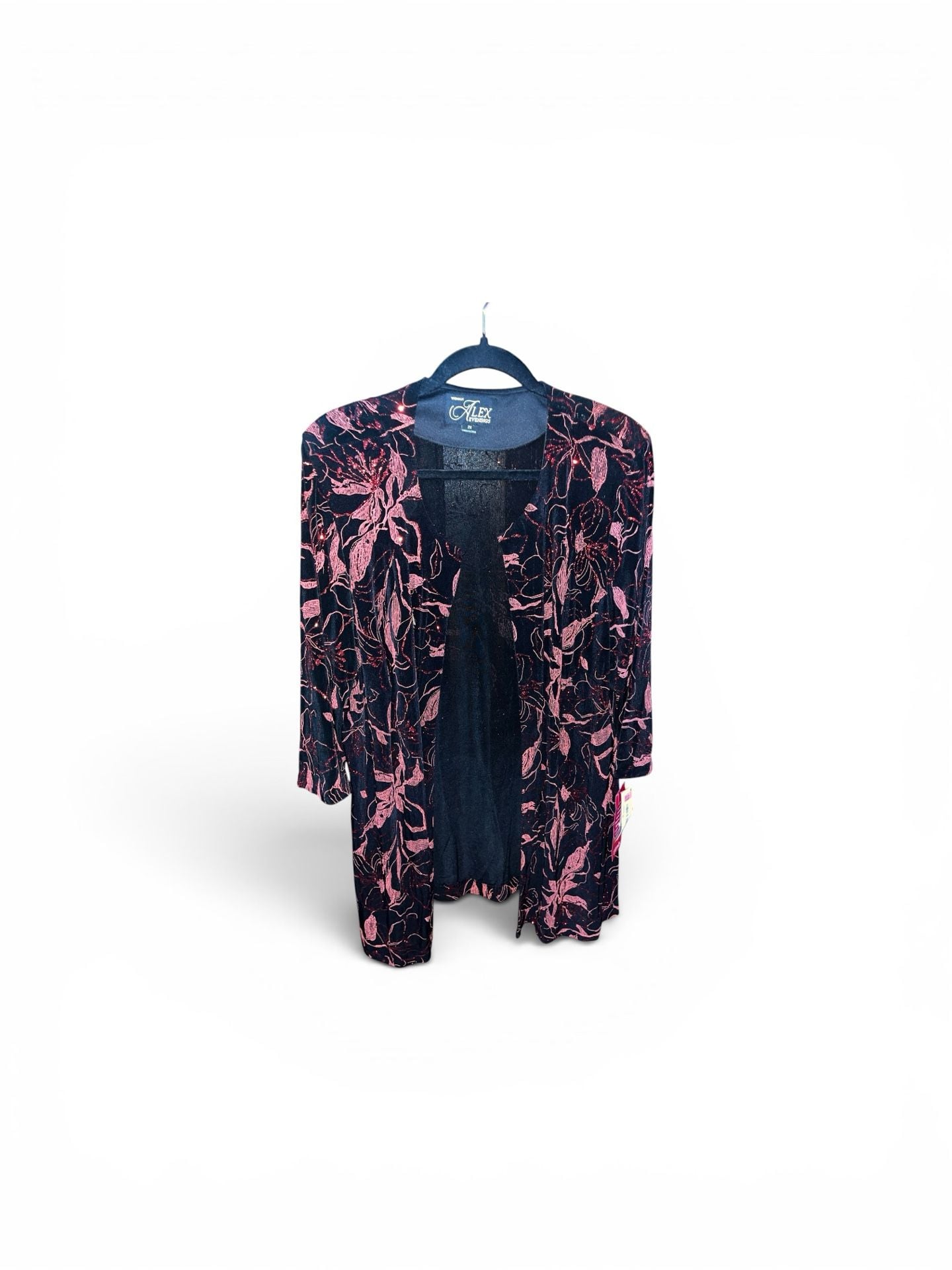 Alex Evenings Woman Floral Metallic Open Front Long Cardigan 2
