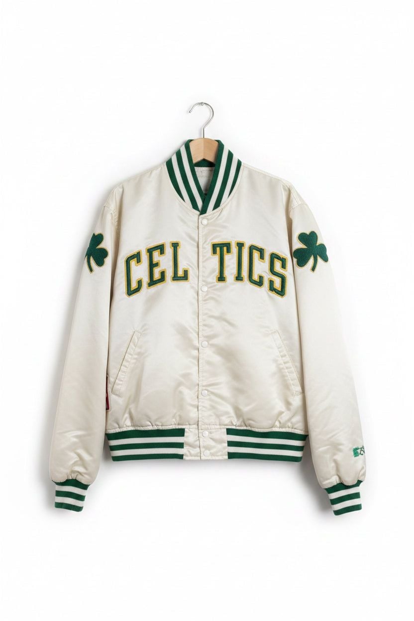 Vintage White Satin Boston Celtics NBA Starter Jacket 2