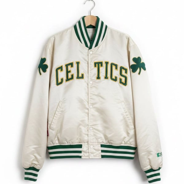 Vintage White Satin Boston Celtics NBA Starter Jacket