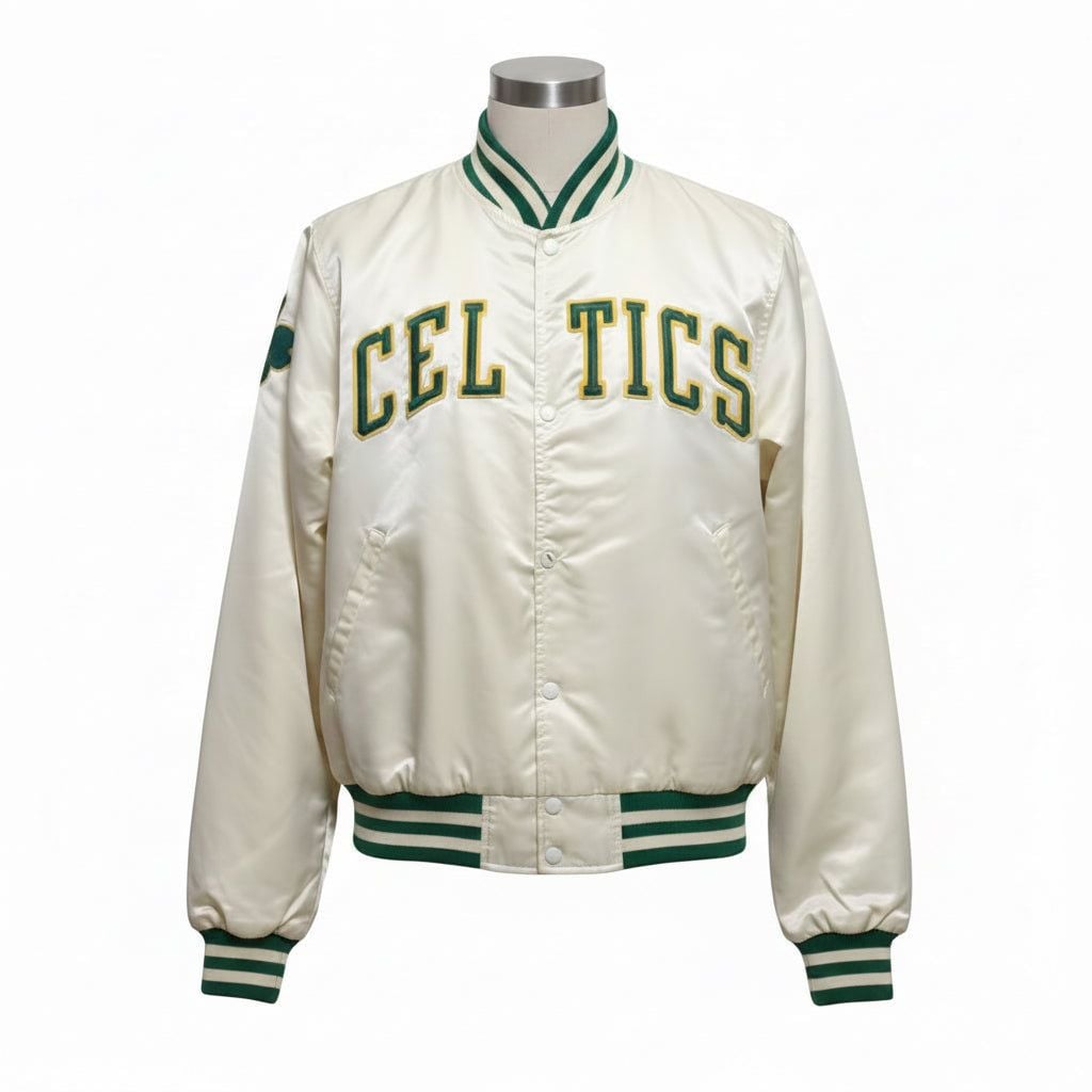 Vintage White Satin Boston Celtics NBA Starter Jacket 3