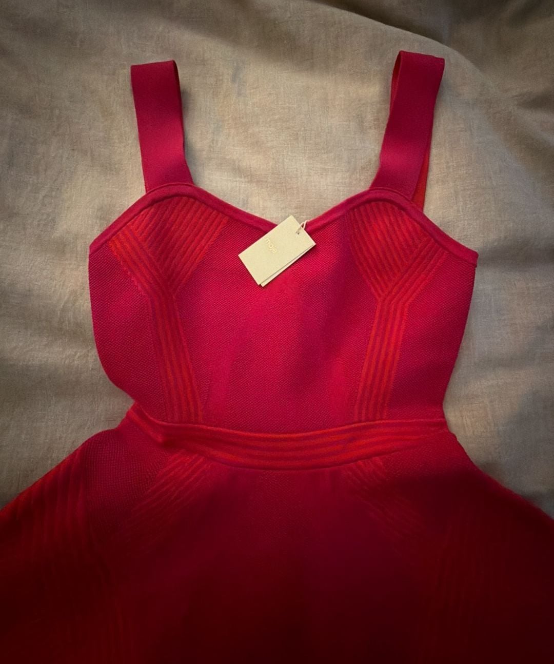 MAJE Knit Sporty-Couture Dress Hot Pink Skater Dress With Wide Strap Slimming 1