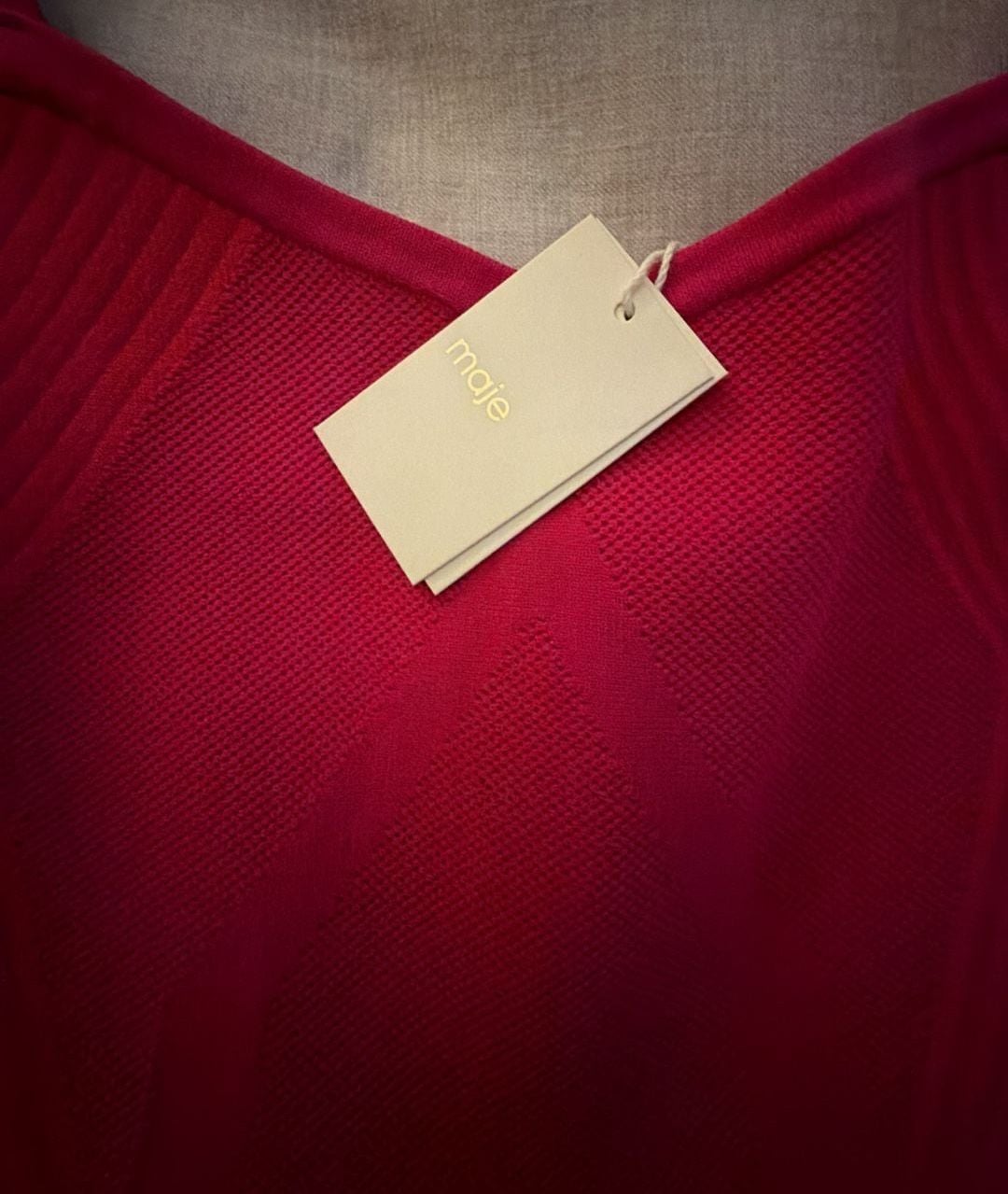 MAJE Knit Sporty-Couture Dress Hot Pink Skater Dress With Wide Strap Slimming 2