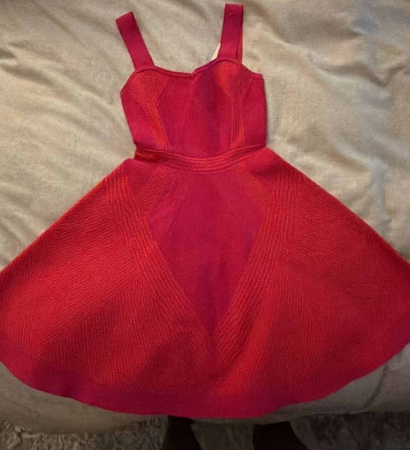 MAJE Knit Sporty-Couture Dress Hot Pink Skater Dress With Wide Strap Slimming 6
