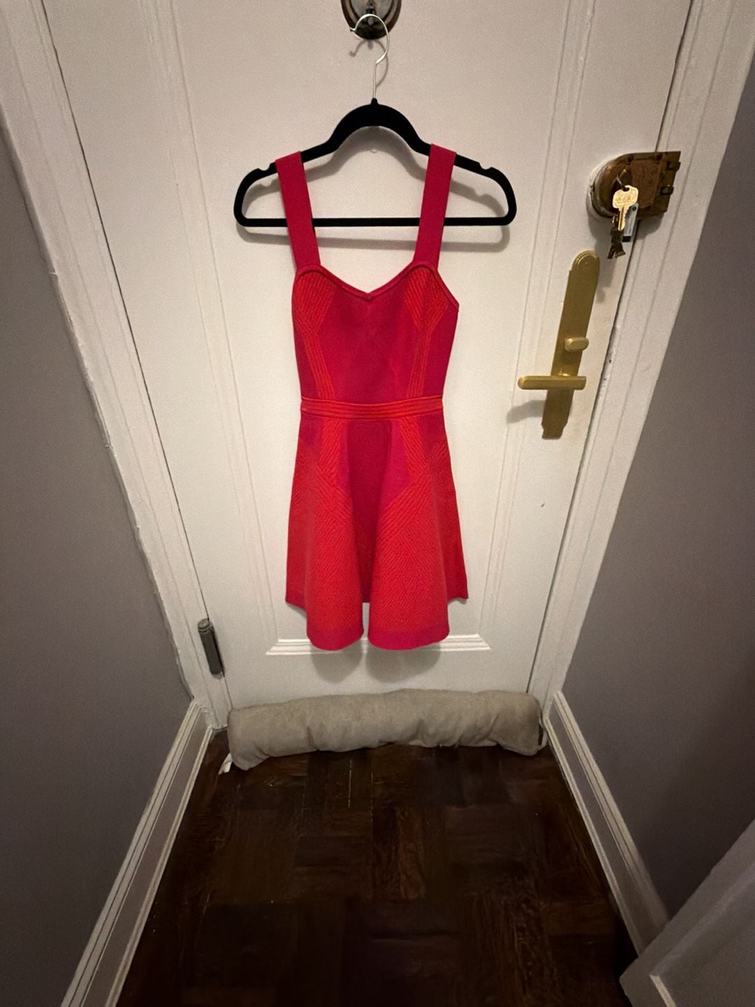 MAJE Knit Sporty-Couture Dress Hot Pink Skater Dress With Wide Strap Slimming 7