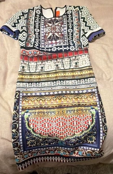 Clover Canyon Architectural Print Short Sleeve Neoprene Mini Dress 8