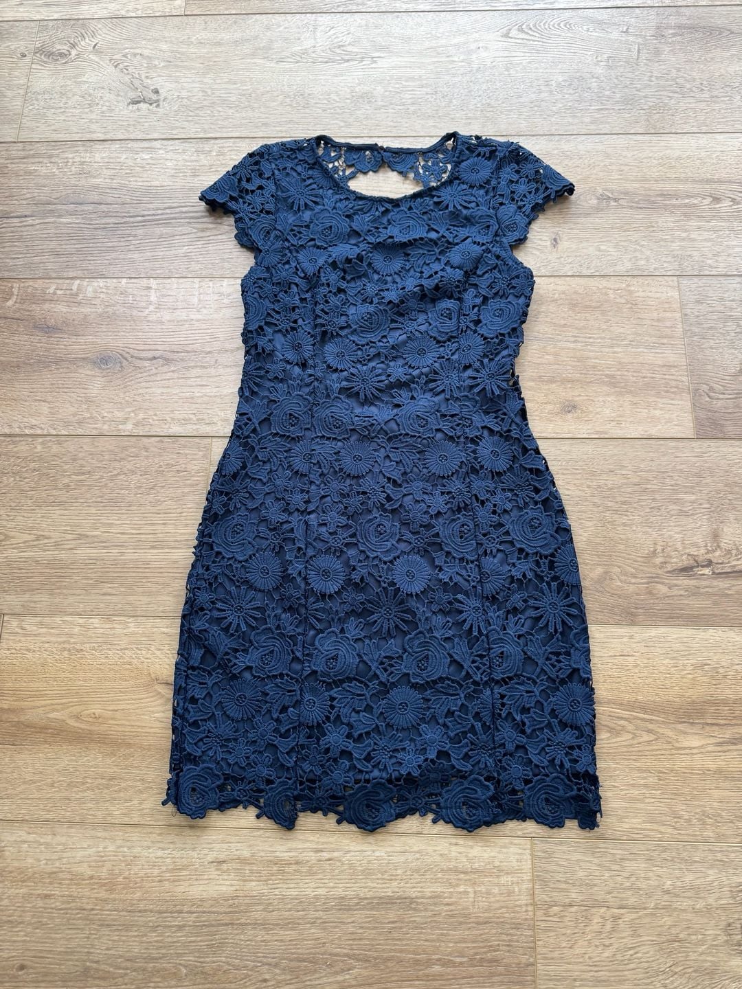 Lulus Romance Language Navy Floral Lace Mini Dress Lined Medium M 3