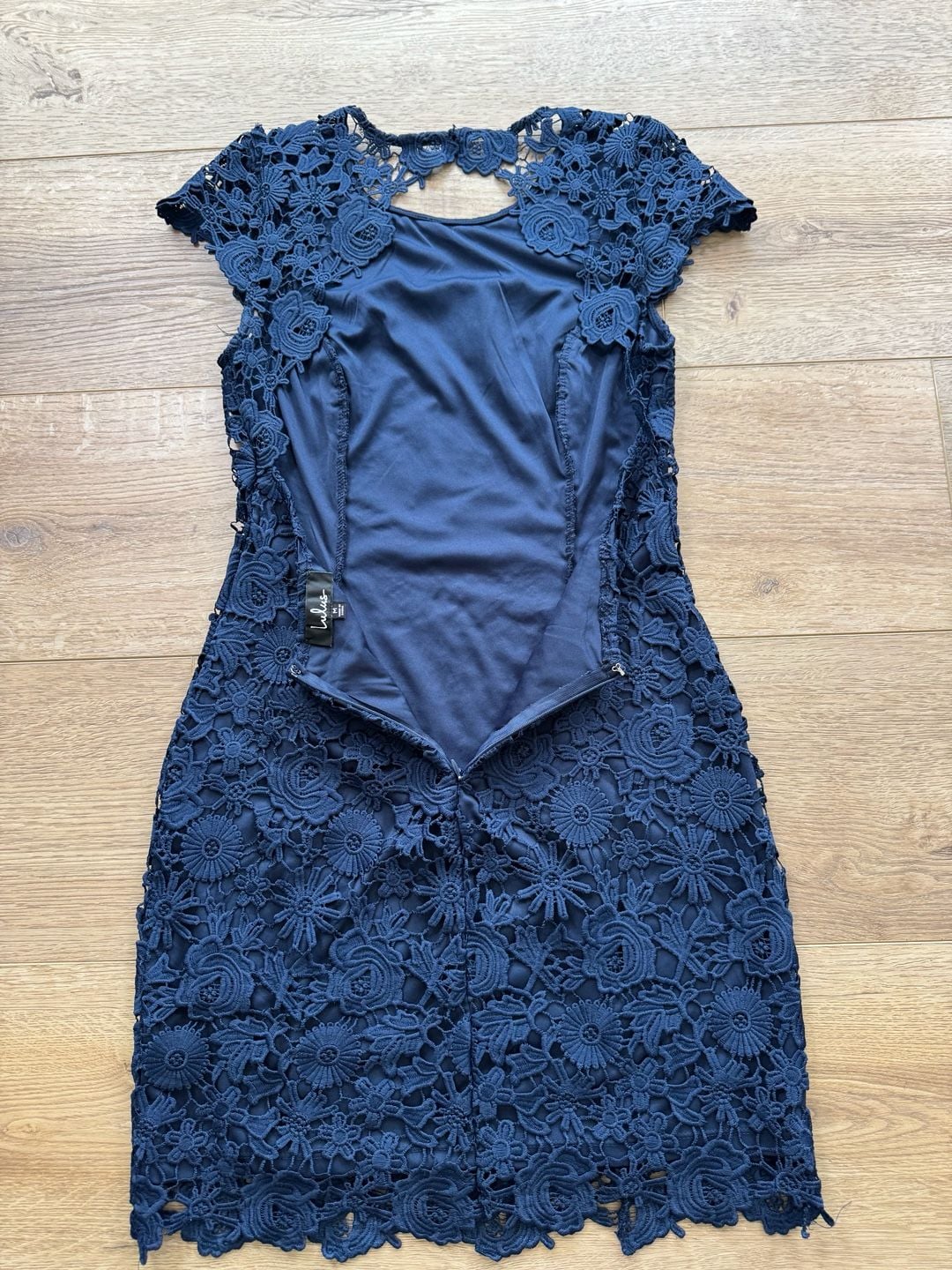 Lulus Romance Language Navy Floral Lace Mini Dress Lined Medium M 5