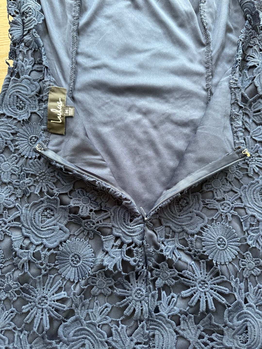 Lulus Romance Language Navy Floral Lace Mini Dress Lined Medium M 15