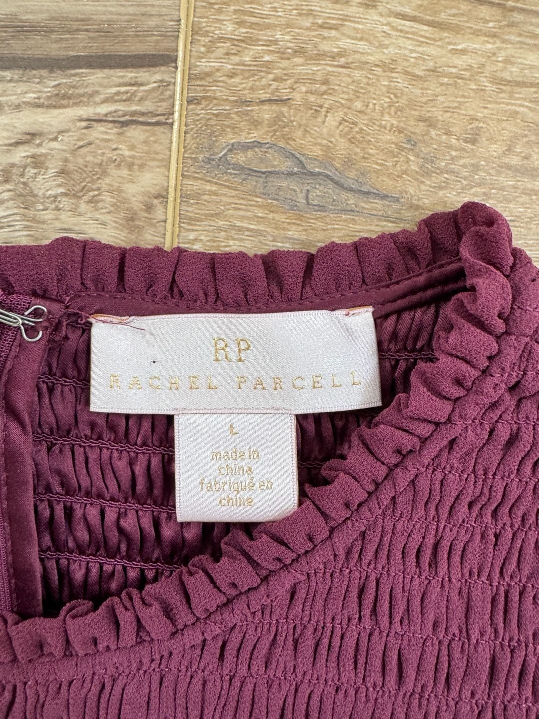 Rachel Parcell Burgundy Smocked Long Sleeve Tie Waist Mini Dress Large 4