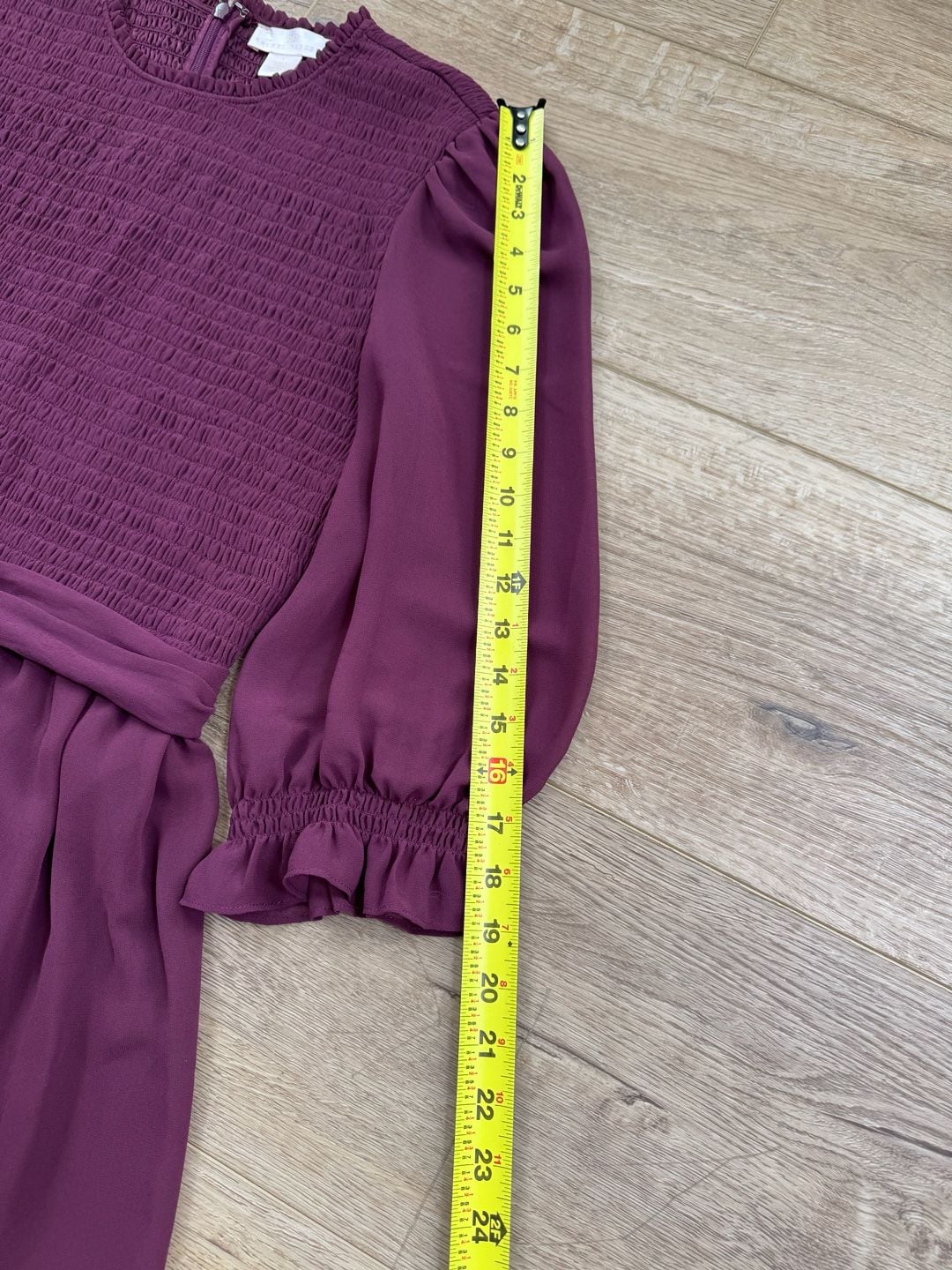Rachel Parcell Burgundy Smocked Long Sleeve Tie Waist Mini Dress Large 6