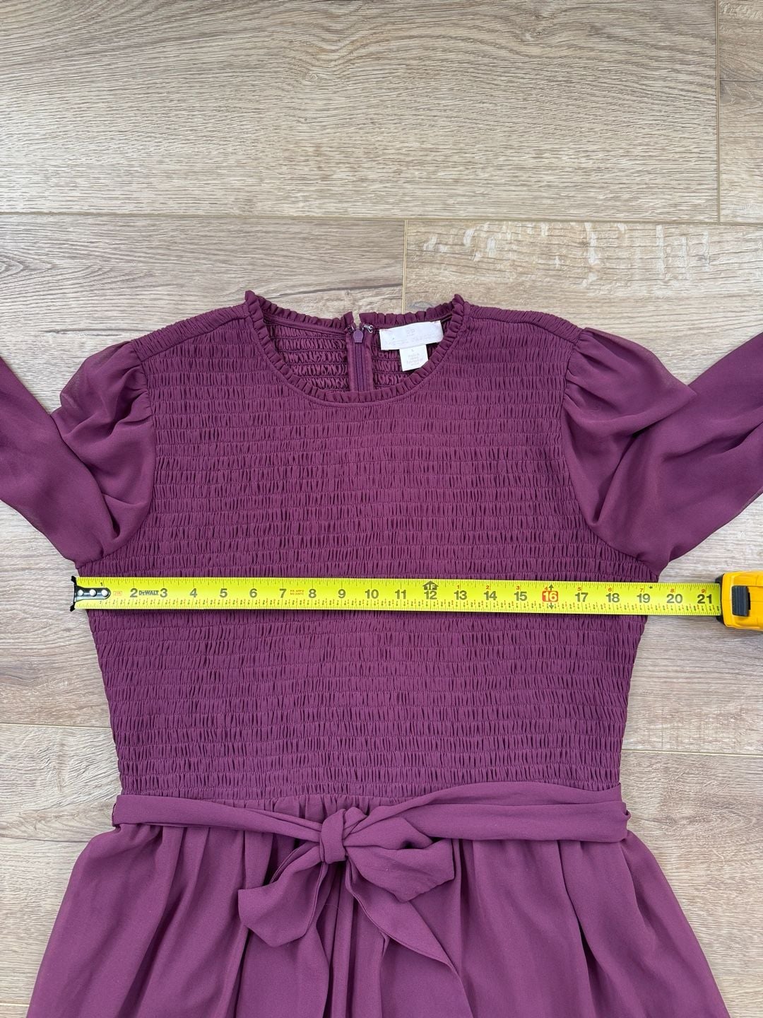Rachel Parcell Burgundy Smocked Long Sleeve Tie Waist Mini Dress Large 7