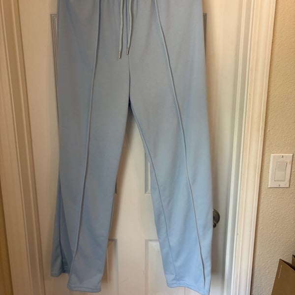 Sky Blue Wide Leg Pintuck Sweatpants with Drawstring Waist