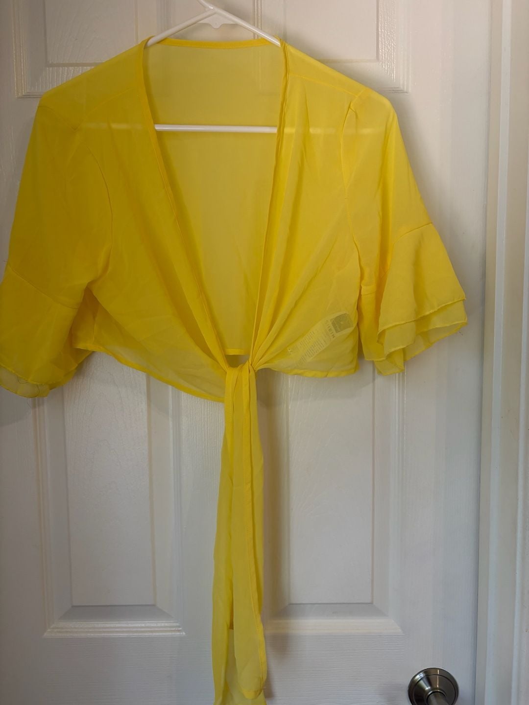 SHEIN Yellow Chiffon Tie-Front Short Sleeve Shrug Bolero 1