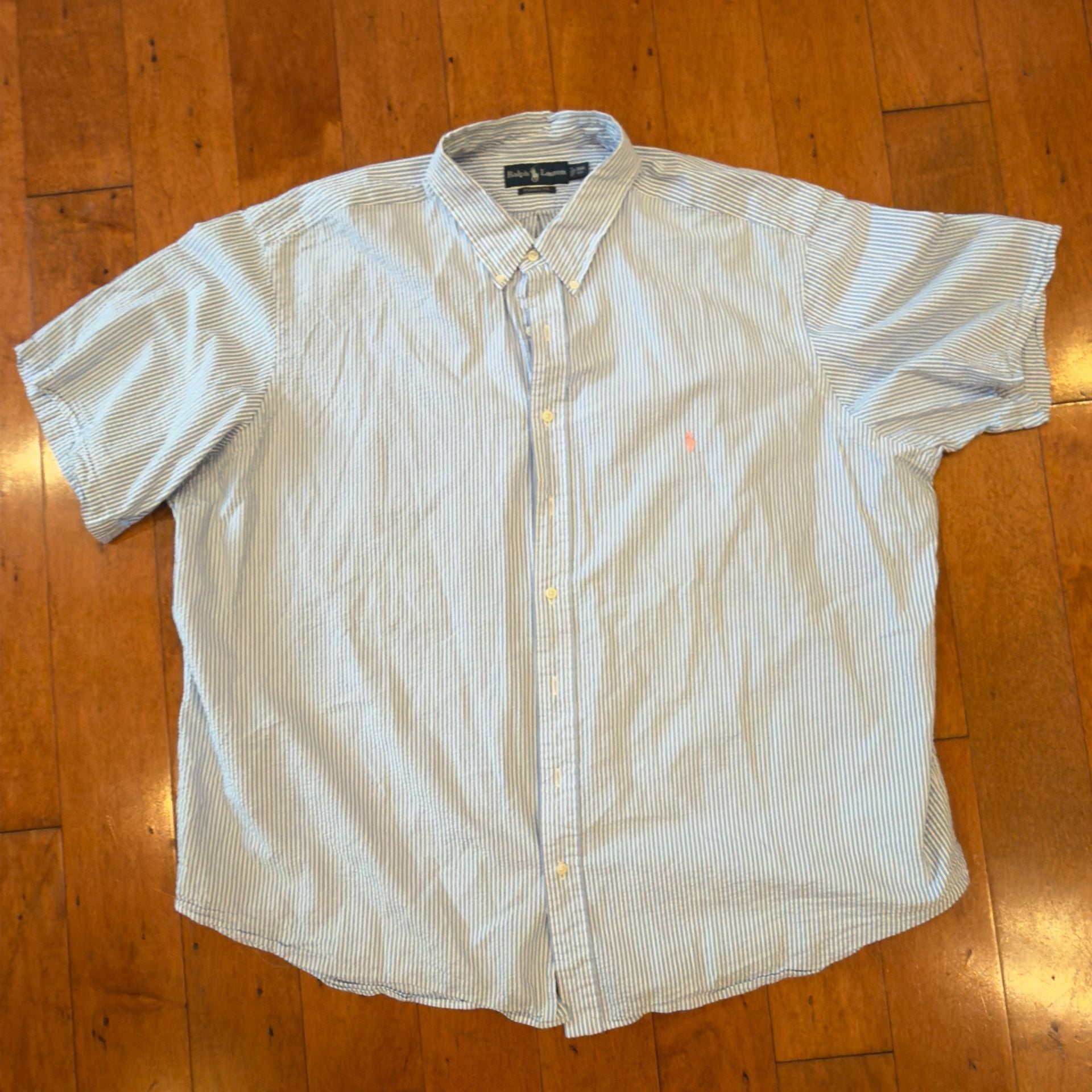 Vintage Polo Ralph Lauren Blue Label Seersucker Stripe Button Down Shirt 3XB Big 2