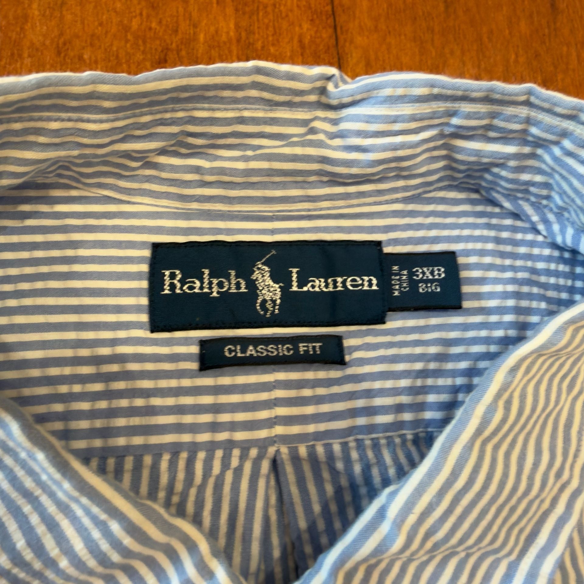 Vintage Polo Ralph Lauren Blue Label Seersucker Stripe Button Down Shirt 3XB Big 4