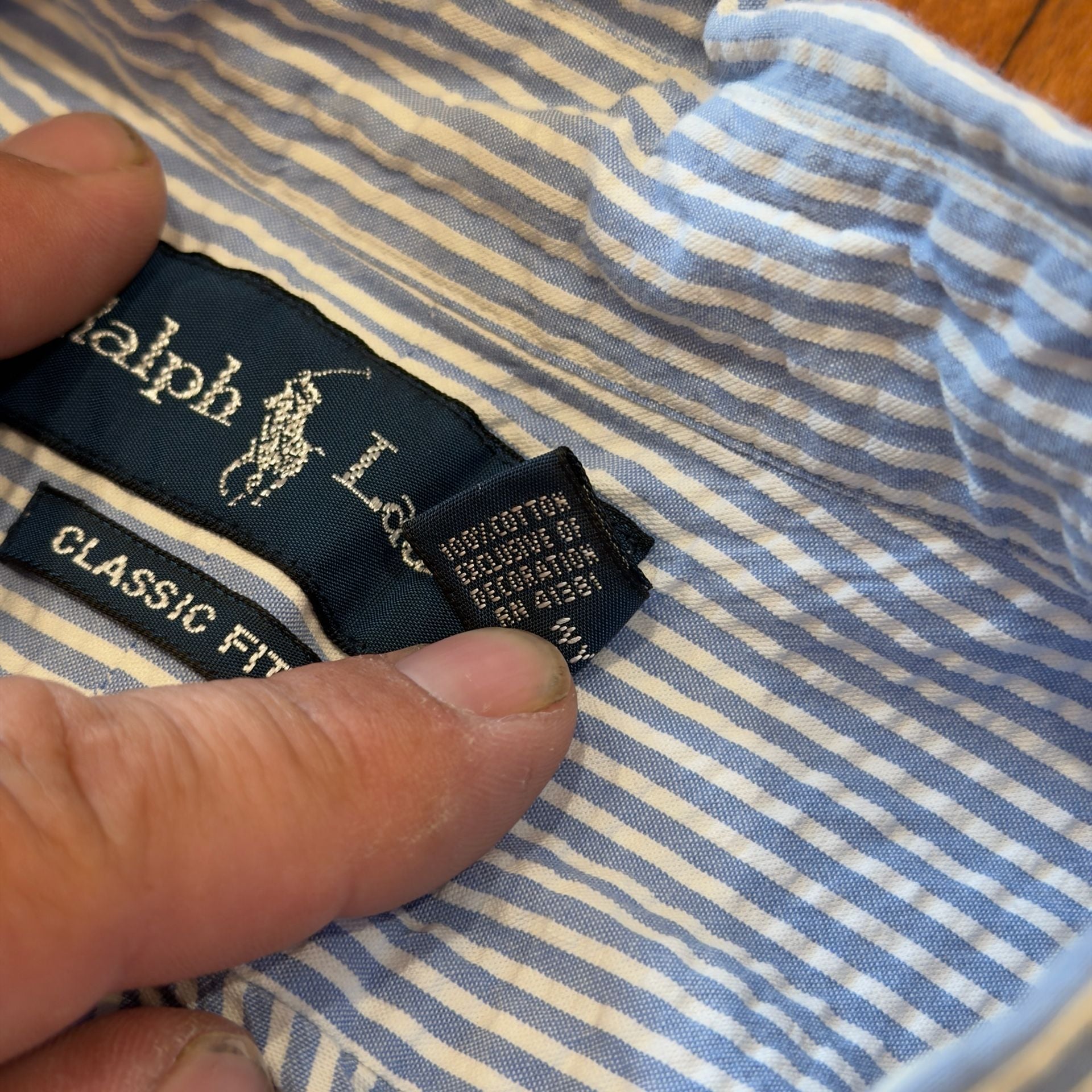 Vintage Polo Ralph Lauren Blue Label Seersucker Stripe Button Down Shirt 3XB Big 5