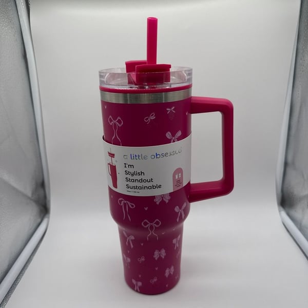 A Little Obsessed 40oz Stainless Steel Insulated Tumbler with Bow Pattern