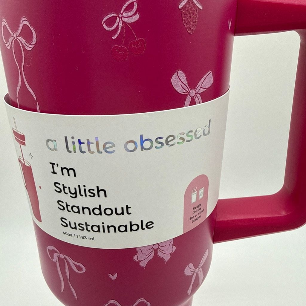 A Little Obsessed 40oz Stainless Steel Insulated Tumbler with Bow Pattern 2