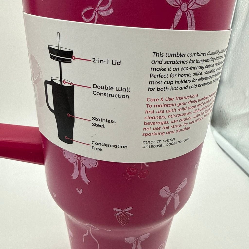 A Little Obsessed 40oz Stainless Steel Insulated Tumbler with Bow Pattern 3