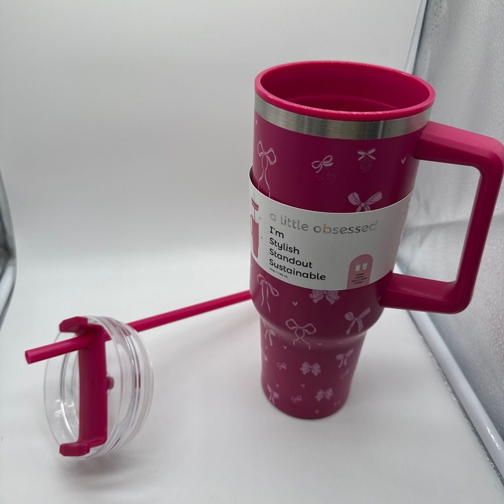 A Little Obsessed 40oz Stainless Steel Insulated Tumbler with Bow Pattern 5
