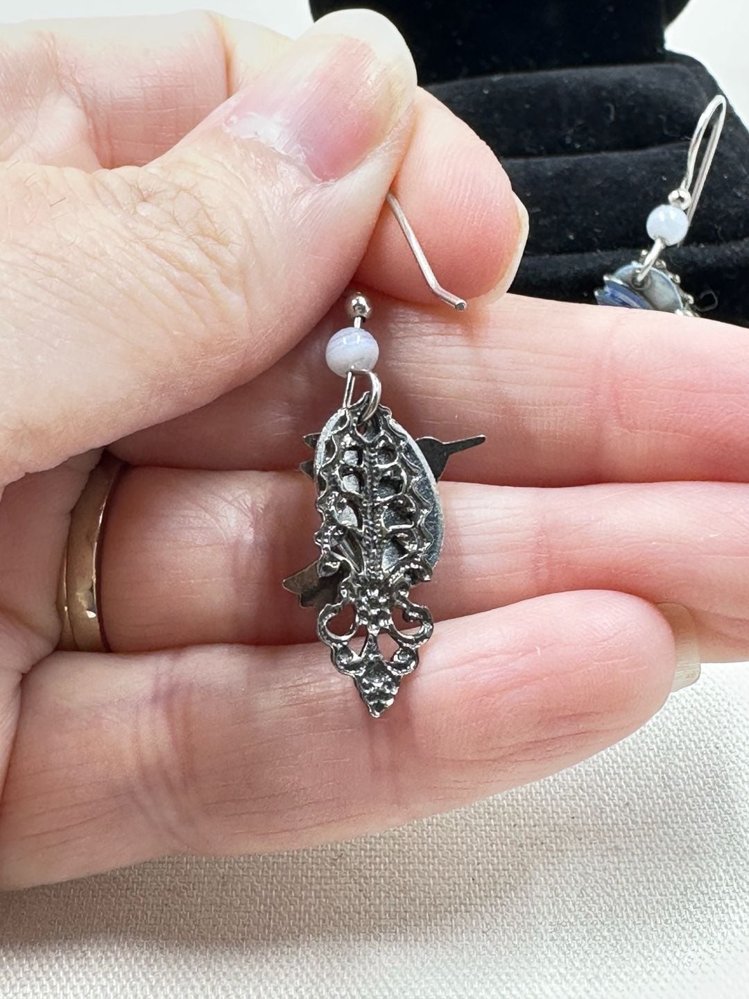 Silver Forest Blue Hummingbird Filigree Drop Earrings 4