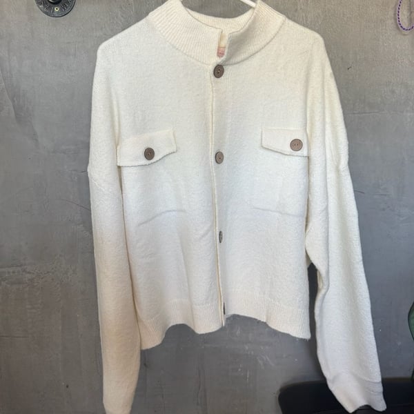 Kirundo Women's Button Front Knit Cardigan with Stand Collar and Chest Pockets