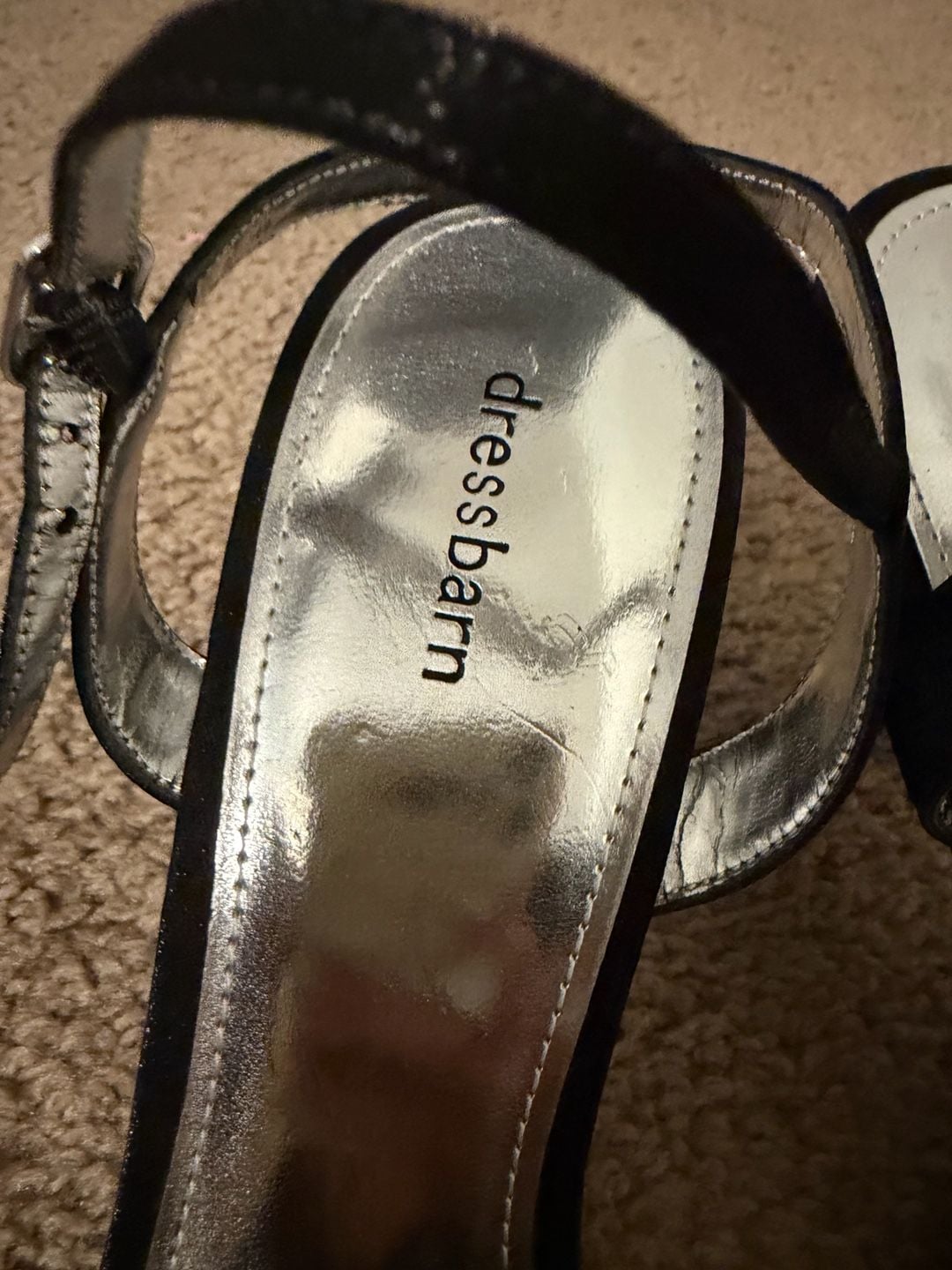 Dressbarn Black Satin Ankle Strap Heels with Rhinestone 9 4