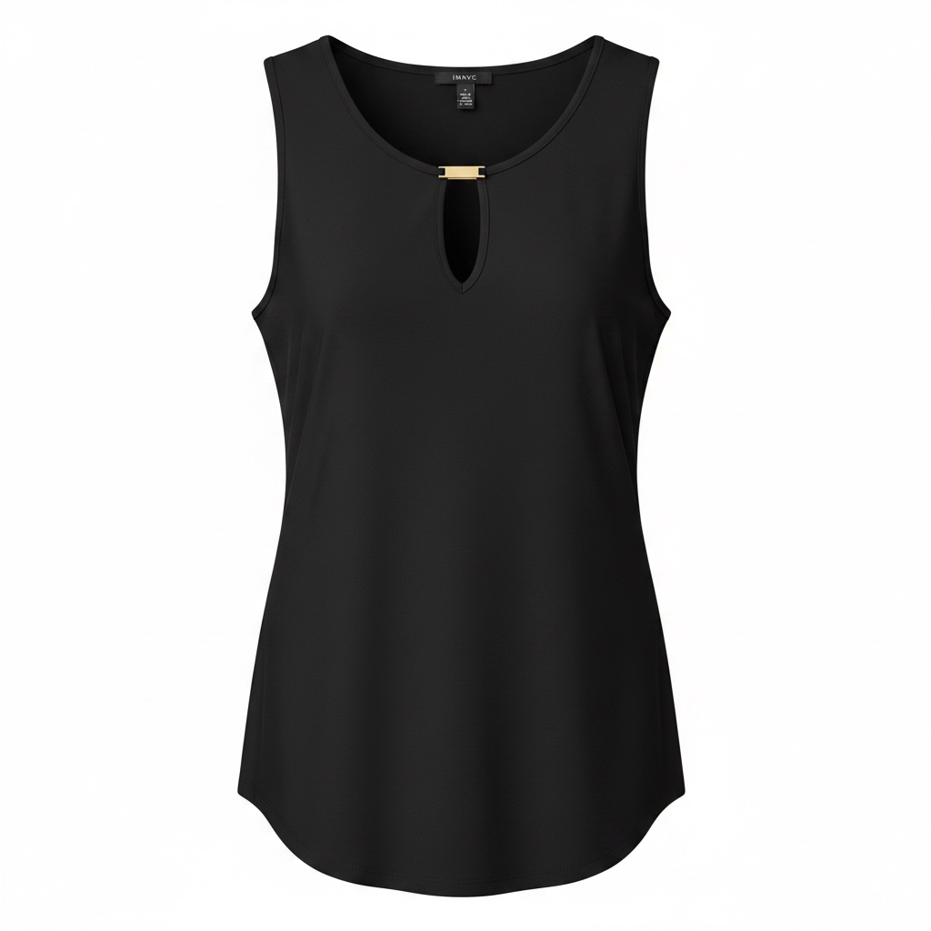 IMNYC Women's Sleeveless Black Keyhole Tank Top with Gold Hardware Detail 3