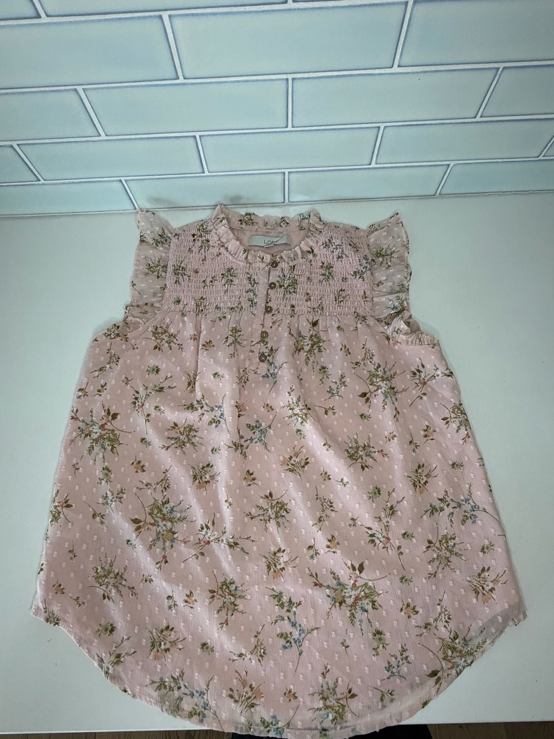 Pink Floral Smocked Sleeveless Blouse with Flutter Sleeves - XS coquette romantic 2