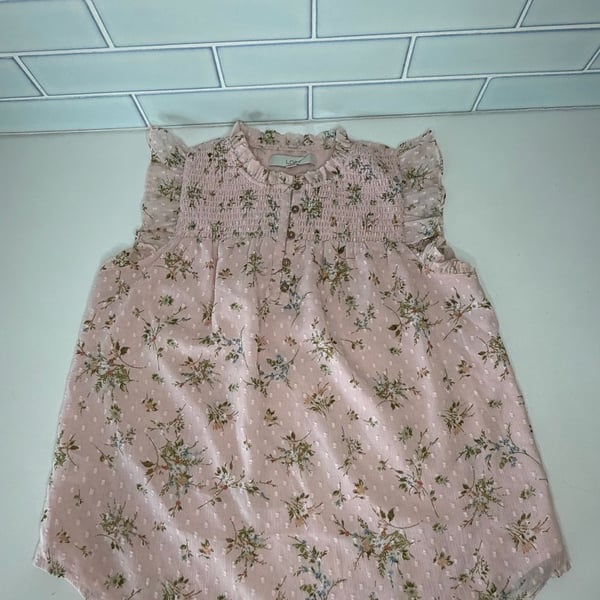 Pink Floral Smocked Sleeveless Blouse with Flutter Sleeves - XS coquette romantic