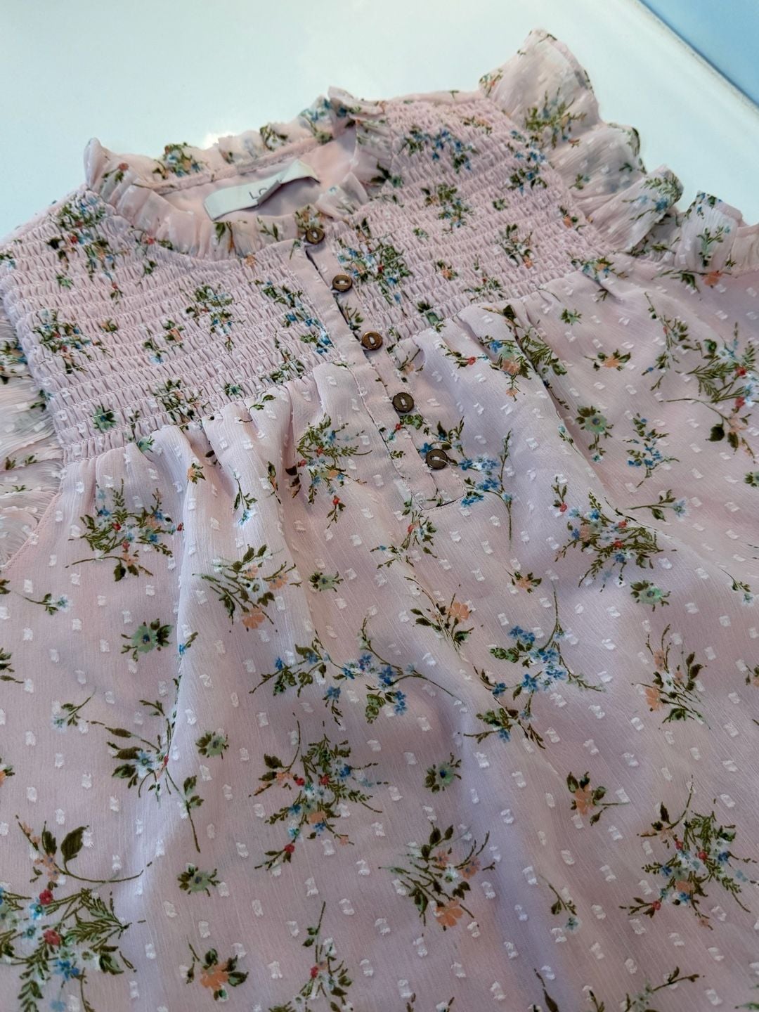 Pink Floral Smocked Sleeveless Blouse with Flutter Sleeves - XS coquette romantic 3