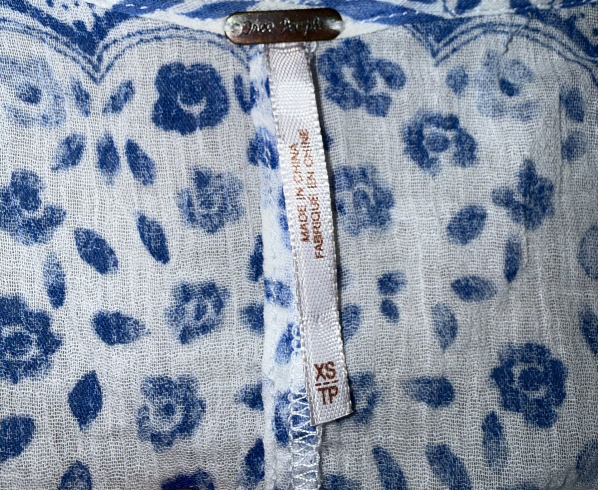 Free People Geo Print Gauzy Peasant Blouse with Lace-Up Neck and Elastic Hem 4
