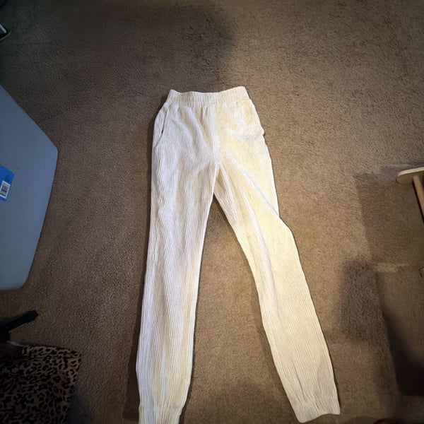 H&M Women's Ribbed Corduroy Elastic Waist Jogger Pants, Cream, Size XS
