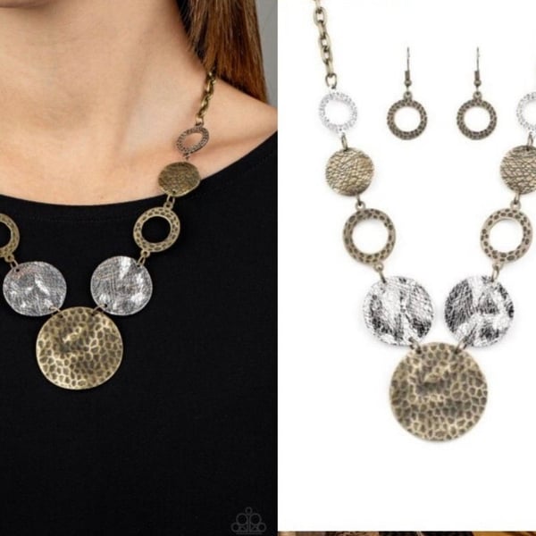 Paparazzi Terra Adventure Brass Mixed Metal Statement Necklace Earring Set