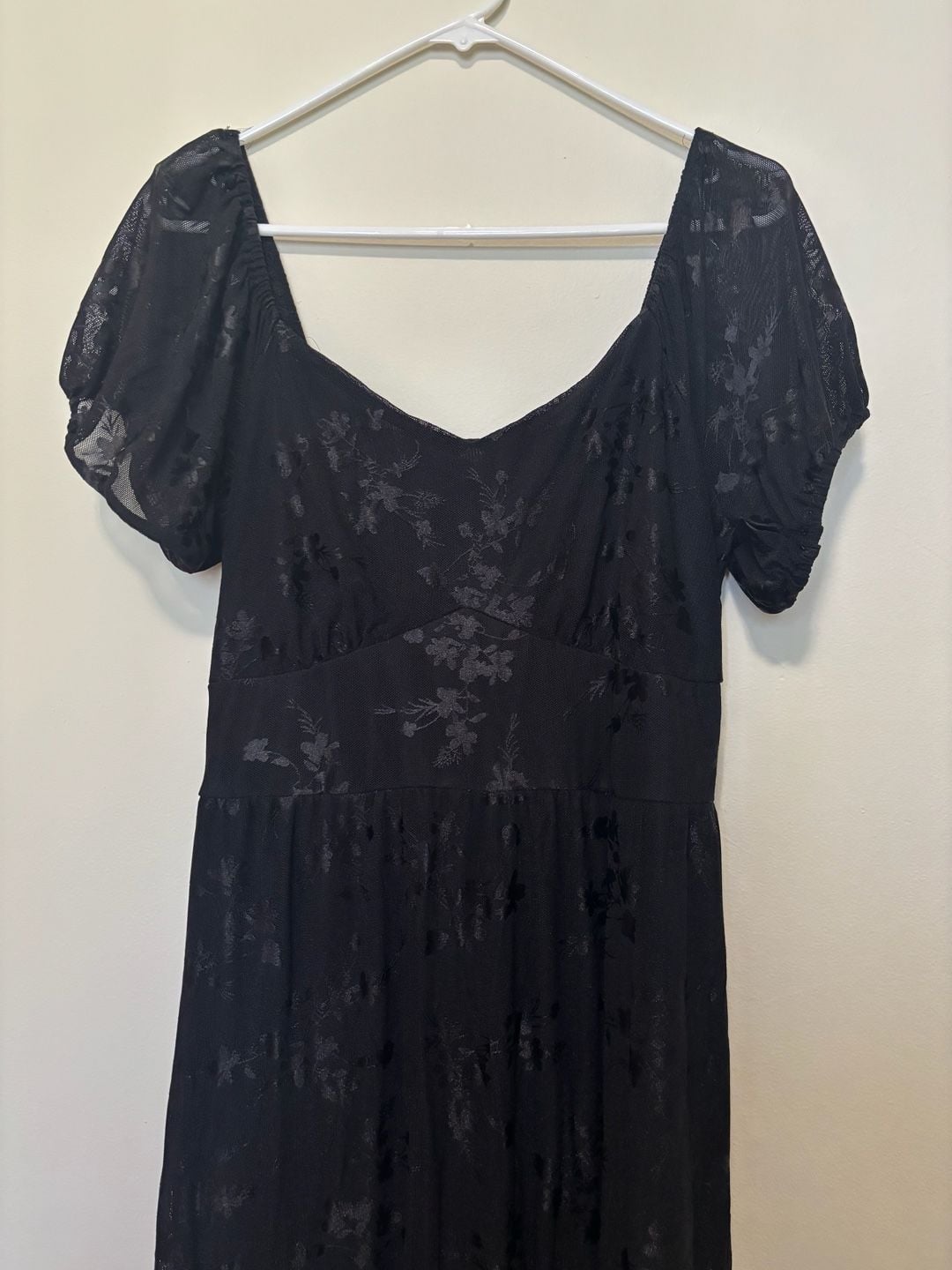 Ember Women's Black Floral Burnout Mesh Puff Sleeve Ruffle Hem Maxi Dress 4