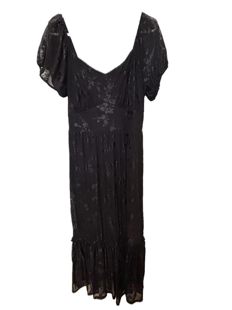 Ember Women's Black Floral Burnout Mesh Puff Sleeve Ruffle Hem Maxi Dress 2