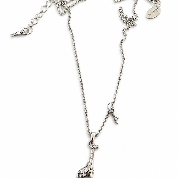 Lia Sophia Lanky Giraffe Pendant Necklace Silver Tone Retired Adjustable