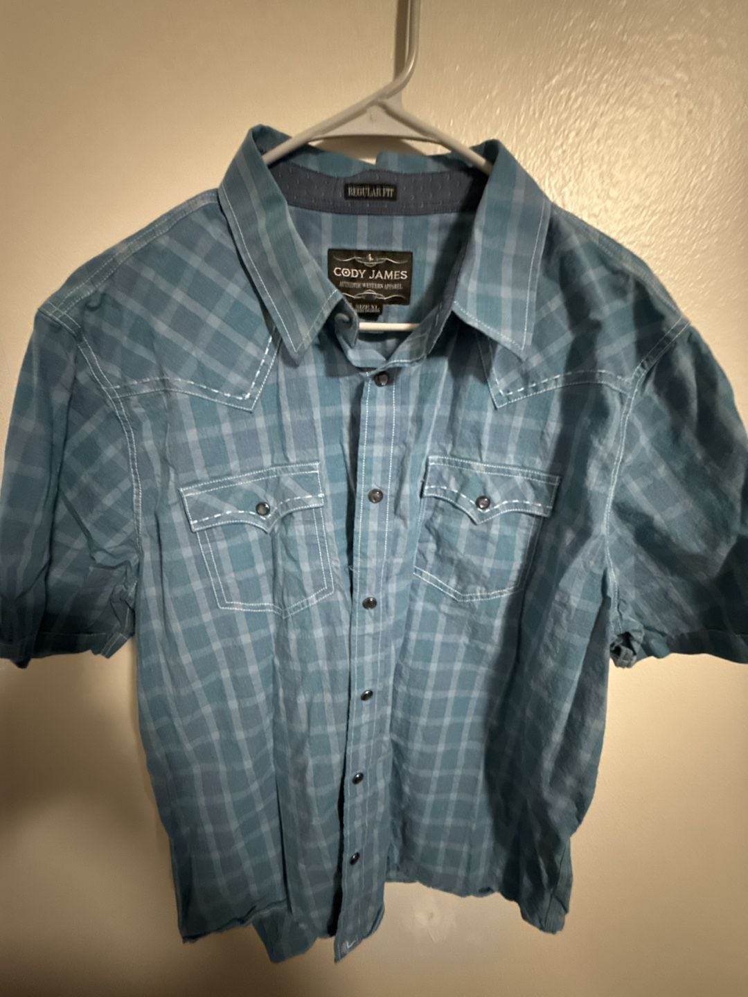 Cody James Men's Blue Plaid Regular Fit Short Sleeve Snap Western Shirt 1