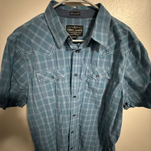 Cody James Men's Blue Plaid Regular Fit Short Sleeve Snap Western Shirt