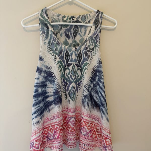 Gage USA Women's Boho Tie-Dye Knit Sleeveless Racerback Tank Top