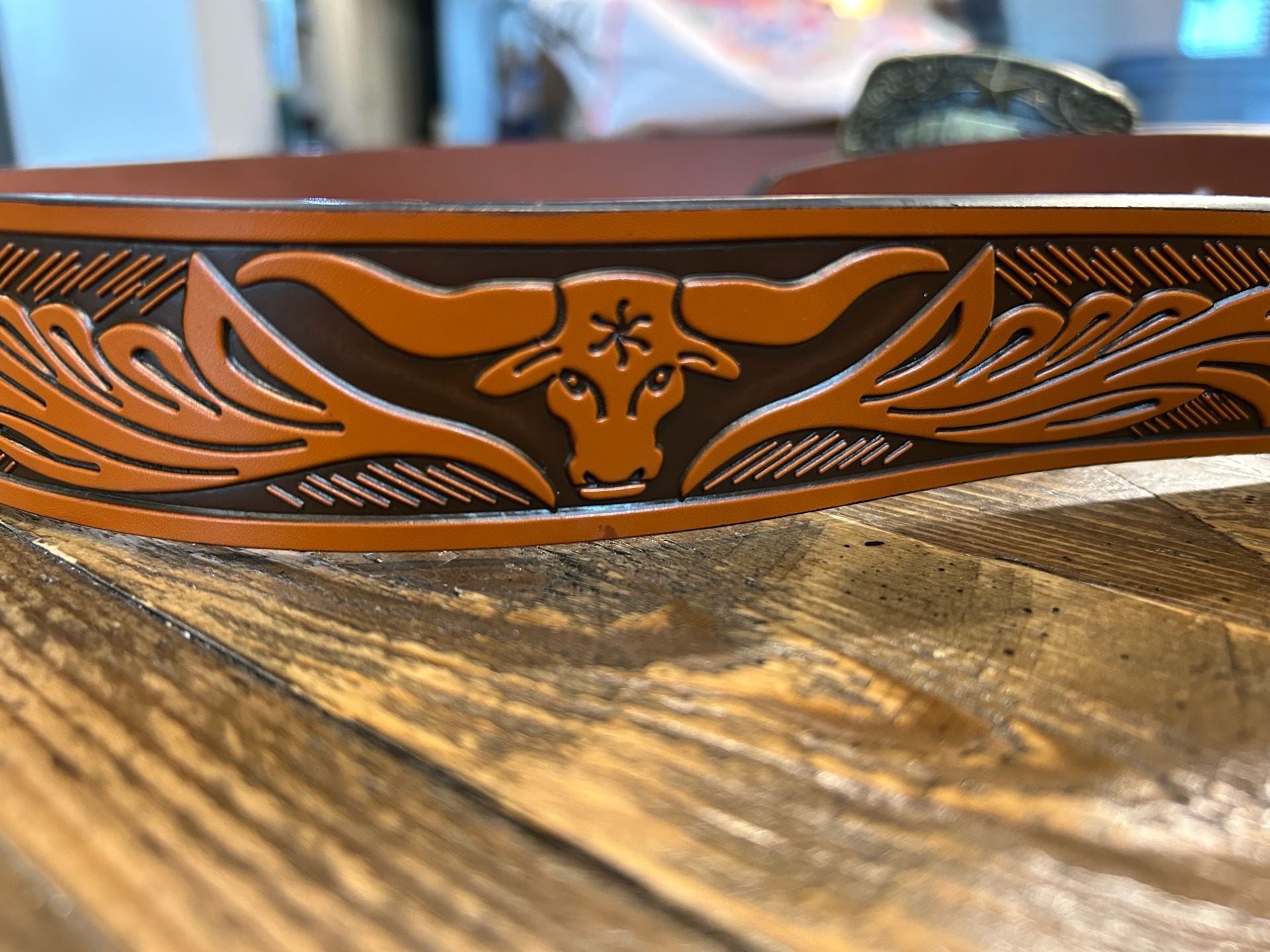 Western Style Poker Card and Bull Embossed Leather Belt 2