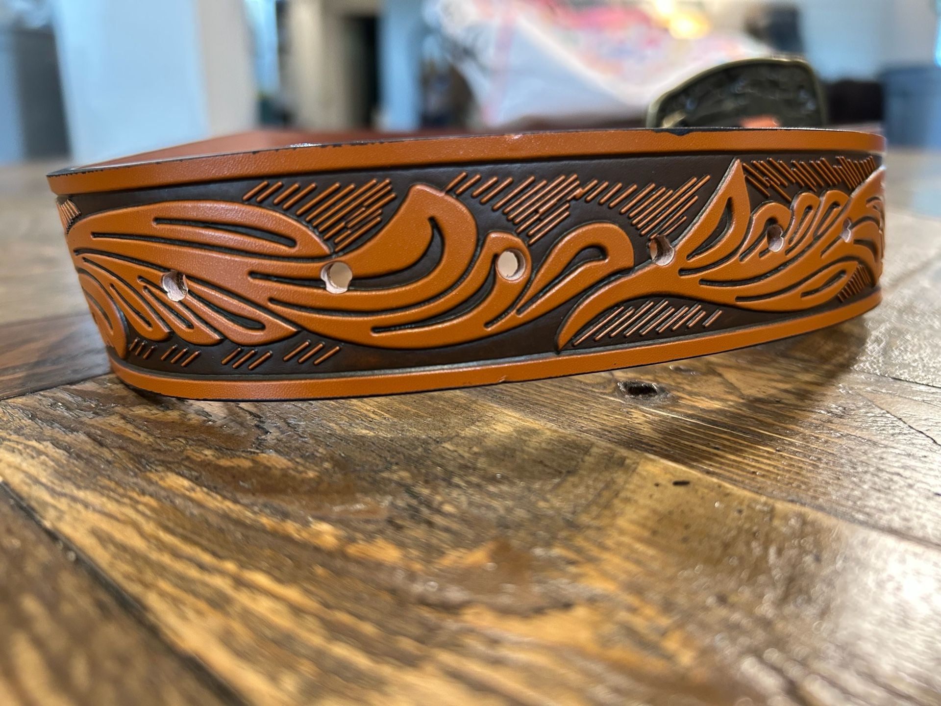 Western Style Poker Card and Bull Embossed Leather Belt 3