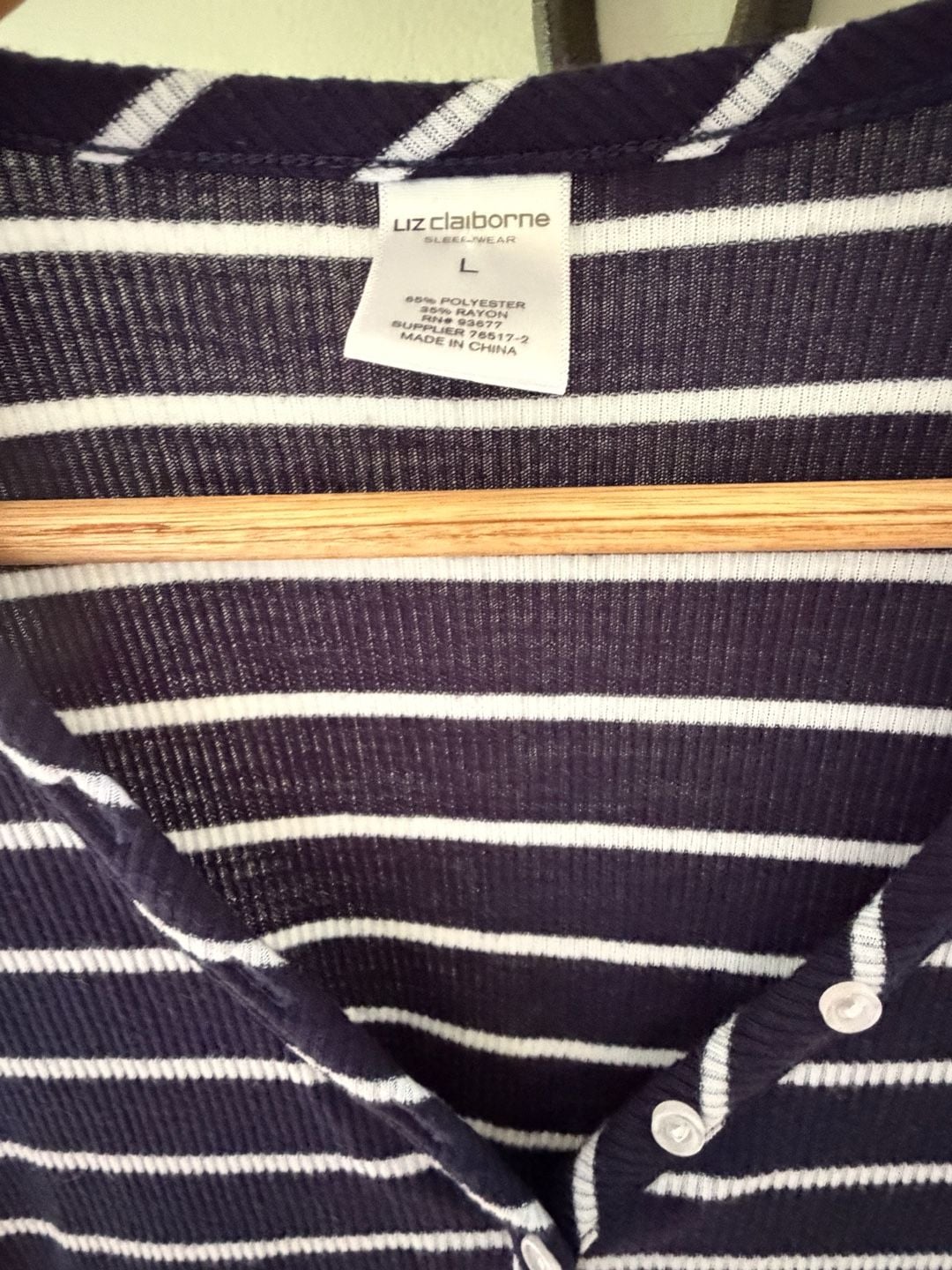 Liz Claiborne Sleepwear Navy and White Striped Short Sleeve Henley Top 3