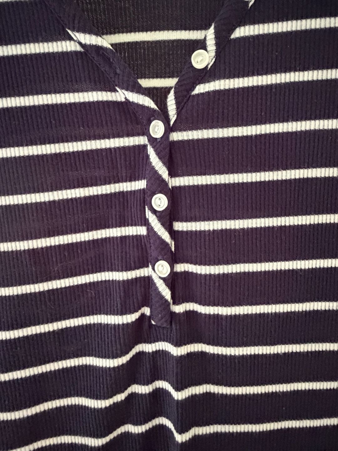 Liz Claiborne Sleepwear Navy and White Striped Short Sleeve Henley Top 4
