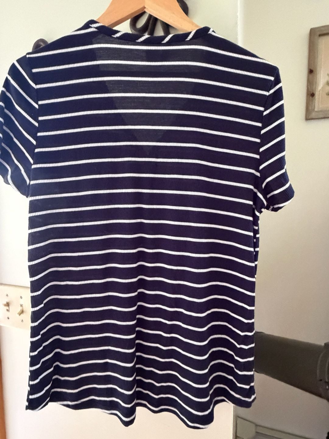 Liz Claiborne Sleepwear Navy and White Striped Short Sleeve Henley Top 6