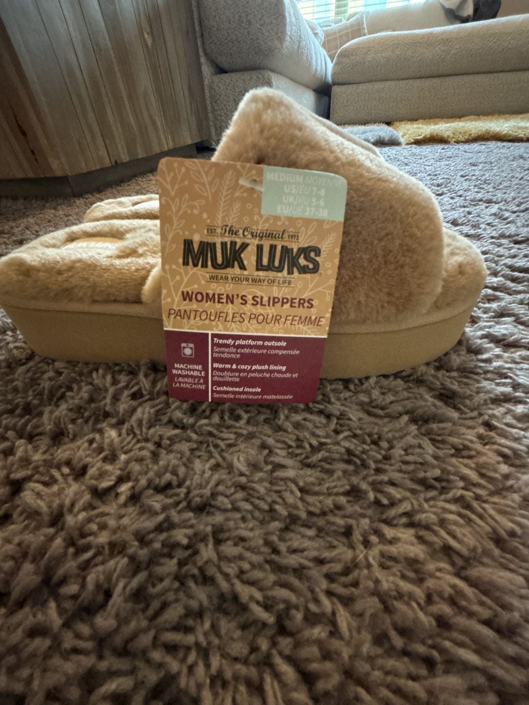 MUK LUKS Women's Platform Faux Fur Slide Slippers in Irish Cream 3