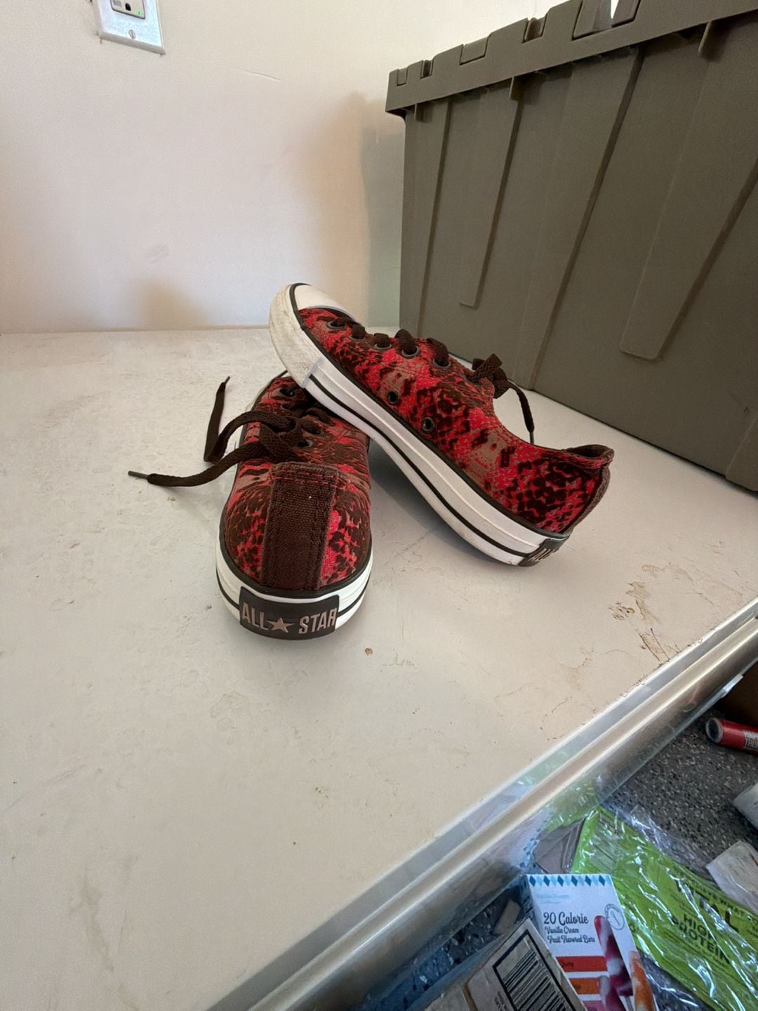 Converse Chuck Taylor All Star Low Top Red and Brown Lace Overlay Sneakers 1