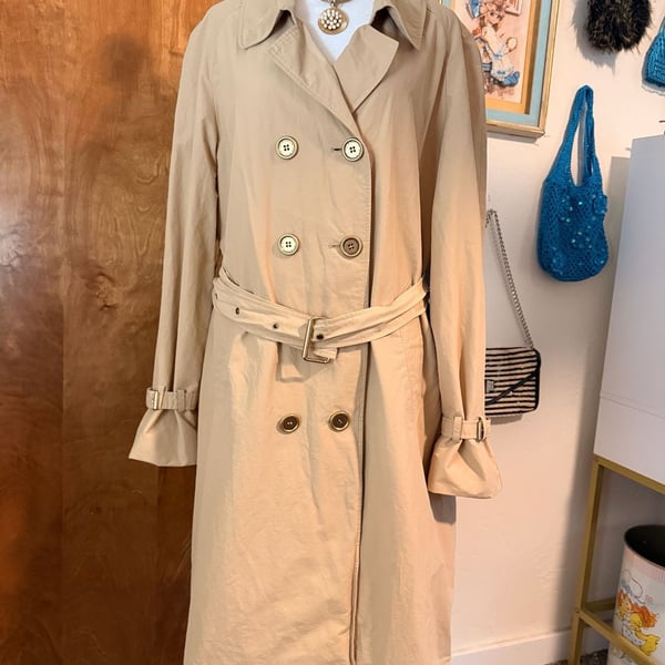 Vintage Isaac Mizrahi Live Beige Belted Double Breasted Trench Coat